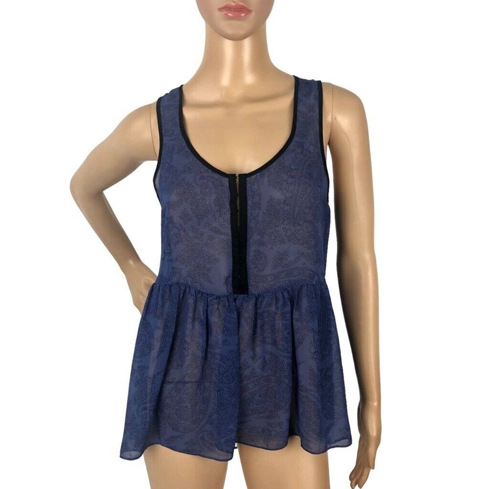 Urban Outfitter Staring at Stars Sheer Floral Print Peplum Flowy Tank Top Blouse